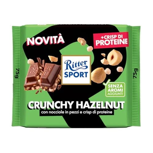 Offerta a tempo: RITTER SPORT Crunchy Hazelnut, Tavoletta di Cioccolato al Latte con Nocciole in Pezzi e Crisp di Proteine, 75g - 35% da 2.30 € a 1.50 €
