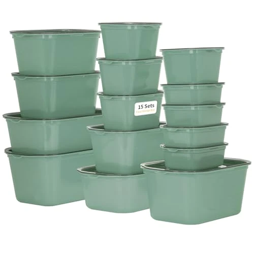 Offerta a tempo: VINATO Contenitori Ermetici per Alimenti (15 Pezzi) - Set per Congelatore, Microonde, Lavastoviglie, Impilabili - Verde - 0.00% da 16.99 € a 16.99 €