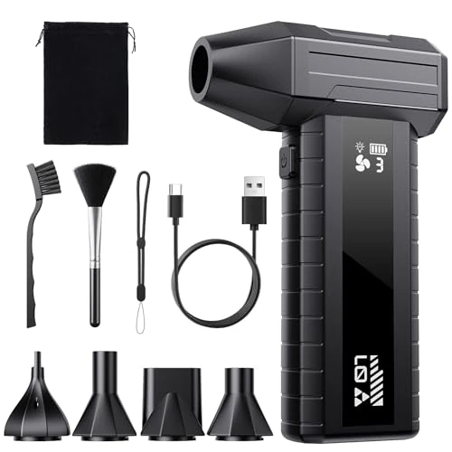 Nevoke Druckluftspray Alternative, Elektrischer Air Duster mit 200.000 U/min Turbo Gebläse, 10500 mAh Akku Gebläse für PC Reinigung & Tastatur Reinigungsset, LED-Licht, Smart-Display, USB-C