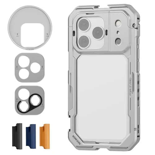 Offre limitée : NEEWER Cage téléphone Compatible avec iPhone 17 Pro, stabilisateur vidéo à dégagement Rapide&Anneau Filtre 67mm, Plaque arrière d'objectif 17mm, Adaptateur Monture en T, PA143 (Argent) de 57.99 € à 49.99 € (14% de remise)