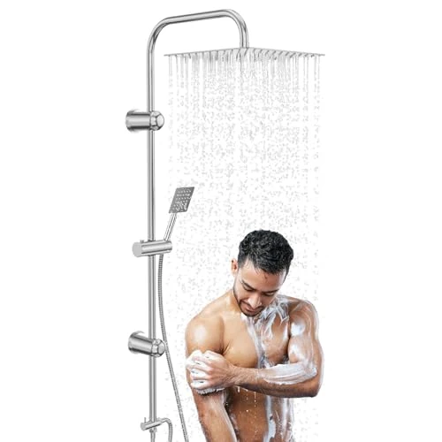 Offerta a tempo: Kezidhp Colonna Doccia senza Miscelatore Idromassaggio, Saliscendi Doccia con Soffione a Pioggia 30x30 cm, Colonna in Acciaio Inossidabile, Montatura a Parete Regolabile - 0.00% da 59.99 € a 59.99 €