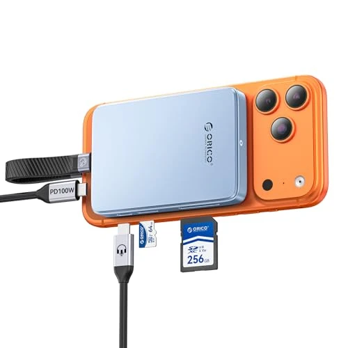 Offre limitée : ORICO 10Gbps Magnétique M.2 NVMe SSD Boîtier avec USB-C Hub pour iPhone17/16/15 Pro/Max Enregistrement ProRes Emplacement TF/SD Carte PD 100W pour 2230/2242/2260/2280 B+M M-Key Diskless AP80F Blue de 69.99 € à 69.99 € (0.00% de remise)