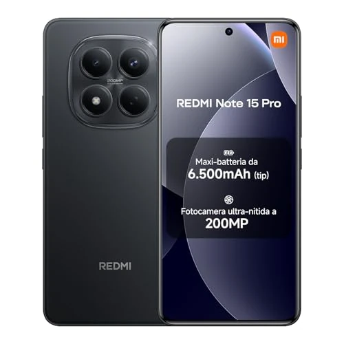 Xiaomi REDMI Note 15 Pro, Smartphone 8+256Go, Batterie Longue autonomie 6500mAh, Appareil Photo 200 Mpx, Résistance à l'eau IP65, Écran AMOLED FHD+ 6,77", Noir, Garantie 2 Ans, Chargeur Non Inclus