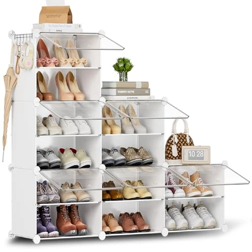 Orgahome Shoe Rack Shoe Cabinet Tall and Narrow Shoe Rack White Shoe Cabinet High Closed for Wardrobe Hallway Bedroom Entrance DIY Adjustable for up to 24 Pairs of Shoes