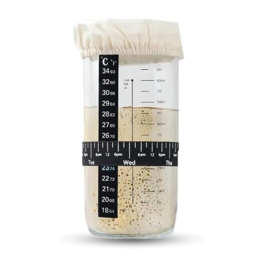 Oferta limitada: HeldenPilz® Tarro para masa madre 650 ml – Kit de iniciación: tarro de cristal con escala, espátula de madera, termómetro, tapa de tela y tapa de rosca (masa madre no incluida) de 14.99 € a 14.99 € (ahorro 0.00%)
