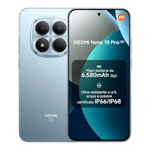 Xiaomi Redmi Note 15 Pro 5G, Smartphone 12+512 Go, Batterie Massive de 6580 mAh, IP66/IP68, Nouvel Appareil Photo 200 MP, écran AMOLED 1.5K de 6,83 Pouces, Bleu Glacier, Garantie 2 Ans