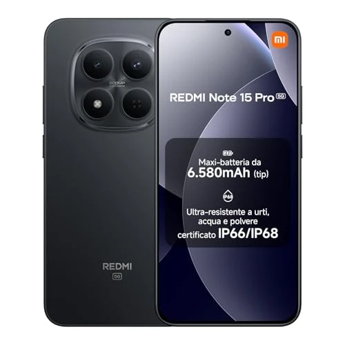 Offerta a tempo: XIAOMI Redmi Note 15 Pro 5G, Smartphone 12+512GB, Batteria massiccia da 6580 mAh, IP66/IP68, Nuova fotocamera 200 MP, Display AMOLED da 6,83", Nero, Garanzia 2 anni, Caricatore non incluso - 16% da 449.90 € a 379.90 €