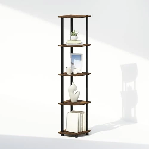 Limited-time offer: Furinno TURN-N-TUBE Corner Shelf, 5-Tier Corner Display Rack, Shelving Unit, for Organization and Storage, Living Room, Home Office, Garage, Bedroom, Amber Oak from 37.99 £ to 37.99 £ (save 0.00%)