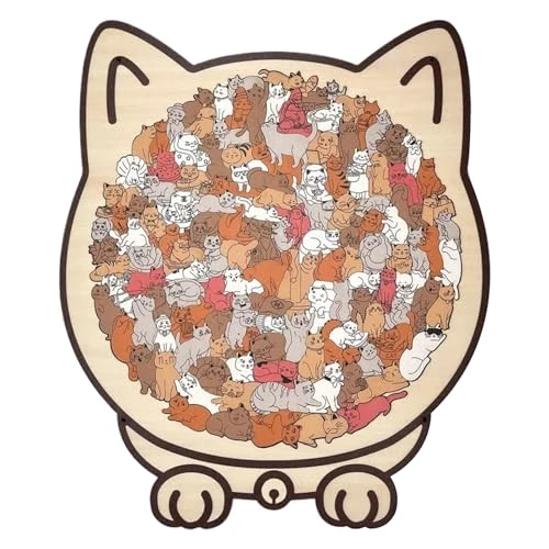 Morandicolor Houten puzzel in kattenvorm, 135 delen, schattige kattenpuzzels met betoverende contouren, decoratieve houten puzzel
