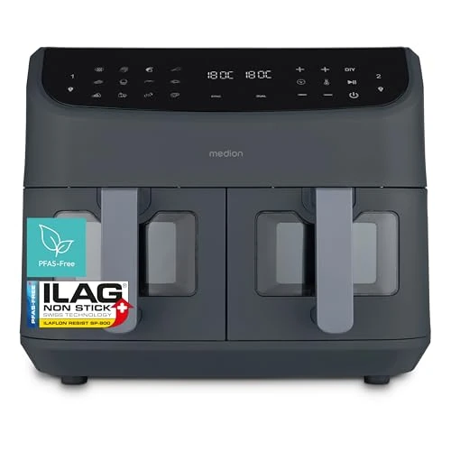Offerta a tempo: MEDION P20 XXL Friggitrice ad Aria Doppio Cestello MD11760 Grigio Opaco - 20.01% da 99.95 € a 79.95 €