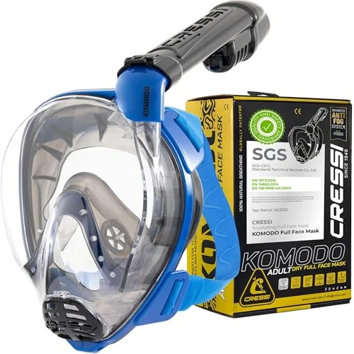 Offre limitée : CRESSI Depuis 1946 - Komodo Full Face Masque intégral Dry pour Snorkeling Vision à 180° - CO2 Sûre - Silicone 100% Anti Buée - Tuba Latéral - Sangles Élastiques Réglables - Bleu/Noir - M/L de 39.99 € à 39.99 € (0.00% de remise)