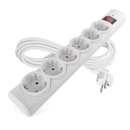 Offerta a tempo: EMOS - Ciabatta di protezione da sovratensione con indicatore LED, cavo 6 x 3 m - 6 prese Schuko ruotate a 45°, interruttore, maggiore protezione da contatto - Carico massimo 2300 W/10 A - PVC per - 0.00% da 23.10 € a 23.10 €