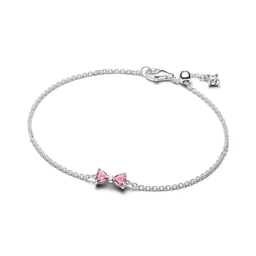 Offerta a tempo: PANDORA Bracciale da donna con fiocco rosa, argento 594234C01, 18 cm, Argento sterling, Zirconia cubica - 54% da 85.00 € a 38.70 €