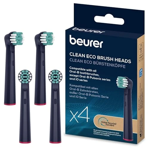 Offerta a tempo: Beurer TB Clean Eco Testine intercambiabili per spazzolino elettrico, 4 testine per Oral-B, setole realizzate al 100% con materie prime rinnovabili, pulizia efficace dei denti, grado di durezza medio - 50% da 9.99 € a 4.99 €