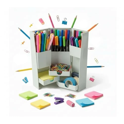 MS WORLD Organizador de escritorio de oficina plegable, portalápices de escritorio, porta maquillaje, organizador o porta objetos de baño – Organizador de escritorio multifunción para papelería