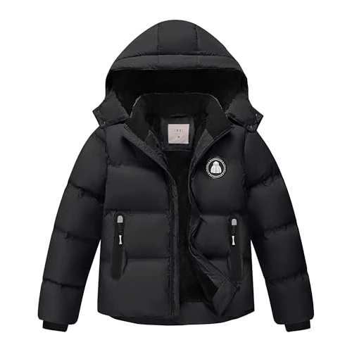 Limitiertes Angebot: Zoofly Winterjacke Jungen Kinder Jacke Warm Gefüttert Puffer Jacken Kinderjacken Winter mit Abnehmbar Kapuze Wanderjacke, Schwarz 152 (L) von 59.99 EUR auf 47.99 EUR (Spare 20%)