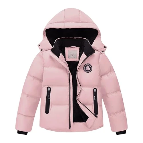 Zoofly Veste Hiver pour Garçons et Filles Veste de Ski Chaud avec Capuche Amovible, Rose Pâle 164 (XL)