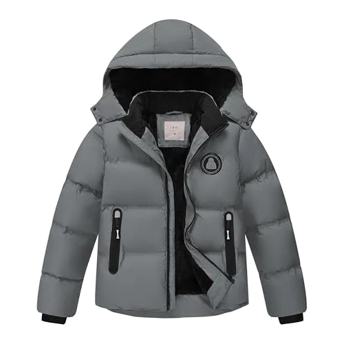 Limitiertes Angebot: Zoofly Winterjacke Jungen Kinder Jacke Warm Gefüttert Puffer Jacken Kinderjacken Winter mit Abnehmbar Kapuze Wanderjacke, Dunkelgrau 116 (XS) von 59.99 EUR auf 47.99 EUR (Spare 20%)