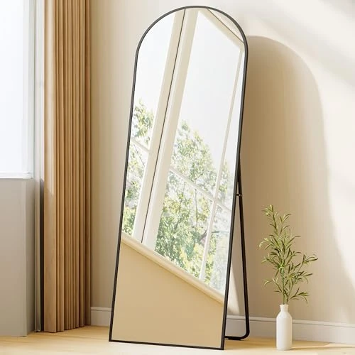 Tijdelijke aanbieding: Hzuaneri Staande Spiegel, 160 X 50 cm, Gebogen Staande Spiegel met Standaard,Wandmontage, Gehard Glas, Frame Van Aluminiumlegering, Voor Slaapkamer, Woonkamer en Hal, Zwart DM41999B van 85.99 € naar 85.99 € (0.00% korting)
