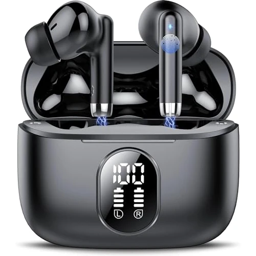 QXQ Bluetooth 5.4 Hi-Fi stereo hoofdtelefoon met 4 ENC-microfoons, 40 uur mini bluetooth hoofdtelefoon, ruisonderdrukking, draadloze hoofdtelefoon voor Android/iOS, puur zwart