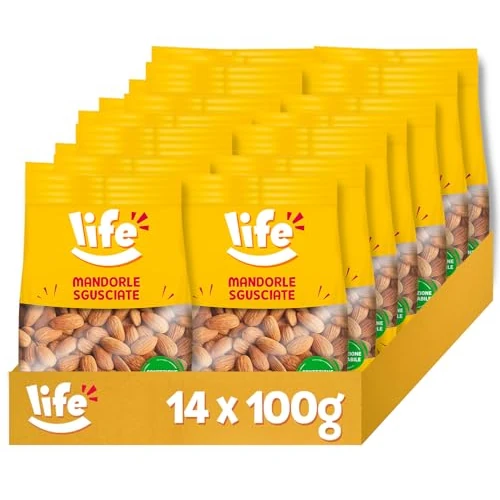 LIFE Mandorle Sgusciate - Frutta Secca, Snack in Pratico Sacchetto, Vegano 100% Naturale, Formato Convenienza 14 x 100g