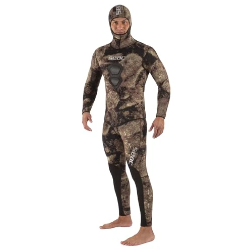 Seac Royal 5 mm wetsuit 5 mm voor apneu en duikvissen, tuinbroek en jas met capuchon, camo bruin, M
