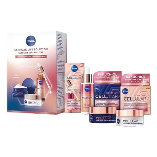 NIVEA Cellular Expert Ultimate Lift Solution Skincare kompletny zestaw z serum Bakuchiol Effect Lifting 30 ml, krem na dzień SPF30 50 ml, krem na noc 50 ml, z czystym bakuchiolem i kwasem hialuronowym