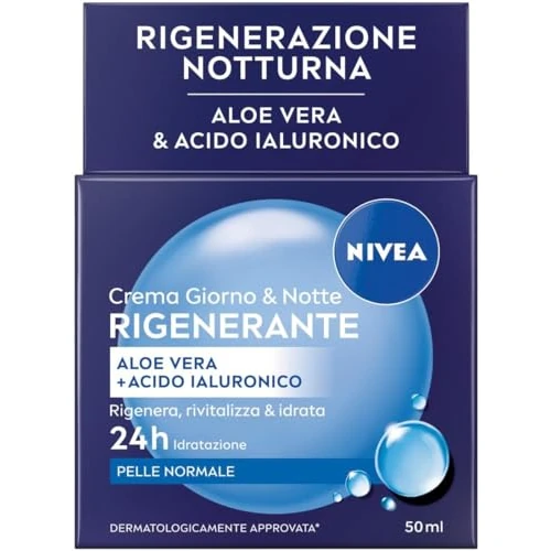 Zeitlich begrenztes Angebot: NIVEA Regenerierende Tag- & Nachtcreme 50 ml, Feuchtigkeitscreme für das Gesicht mit Aloe Vera und Hyaluronsäure für 24h regenerierende Feuchtigkeit, schnell einziehende Skincare für normale Haut von 20.27 € auf 20.27 € (0.00%