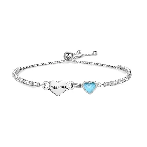 LUXYSODE Bracciali in argento sterling per donne Bracciali con charm a forma di cuore Bracciali regolabili Gioielli per compleanni Regali per mamma amiche figlie (Mamma)