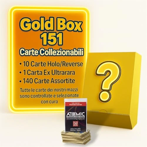 Offerta a tempo: ATOMIC TRADING CARD GAME GOLD BOX 150 +1 Carte Collezionabili Originali in Italiano – Assortite con Almeno 1 Carta Ultra Rara Garantita +10 Olografiche/Reverse – In Omaggio 100 Sleeve Protettive - 7% da 26.90 € a 24.90 €