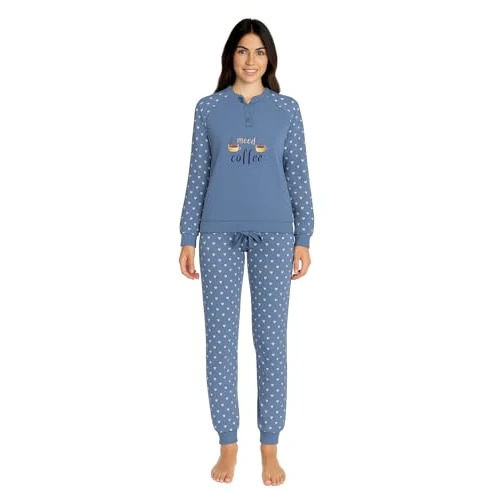 Lingerie Shop Pijama de mujer cálido de algodón de invierno, largo camiseta + pantalón varios modelos + estampados, Fan 723/1, XXL