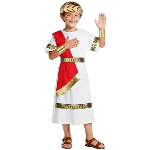 Zeitlich begrenztes Angebot: BSBUY Griechische Kostüm Kinder 5PC Römer Kostüm Jungen mit Robe Gürtel Kopfschmuck und Armbänder Toga Kinder Griechisches Gewand Antikes Griechenland Kostüm für Cosplay Karneval und Fasching A, 130cm von 18.99 € auf 11.99 € (