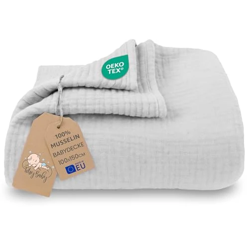 Offerta a tempo: Totsy Baby Coperta mussola neonato cotone 100 x 150 cm - Plaid garza coccola teli muslin lenzuolo bambino sottile fasciatoio trapunta leggera neonati tessuto traspirante per bimbi Oeko-Tex Grigio - 36% da 24.99 € a 15.99 €