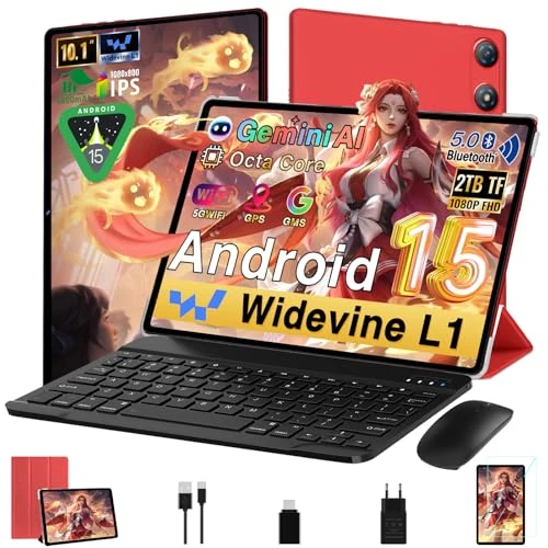 Tablet 10 Zoll Android 15 | 30 GB RAM + 64 GB ROM ( TF/2 TB ) | 5G WiFi 6 | Octa-Core | 5 MP + 8 MP | GMS | 1280 x 800 FHD | Dual-Kamera | Bluetooth 5.0| 2025 Newest Tablet 2 in 1 mit Tastatur und