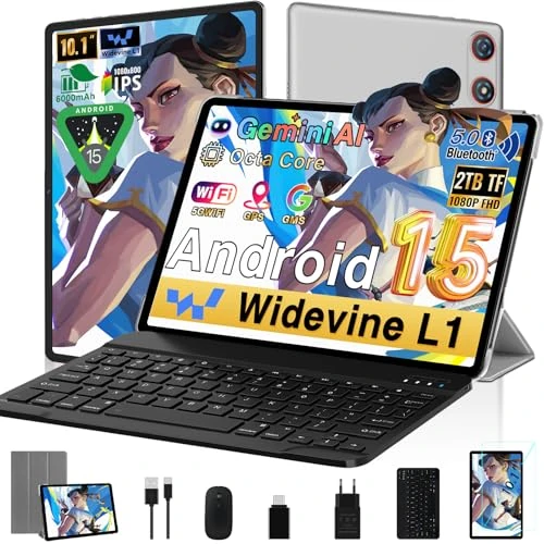 Tablet 10 Zoll Android 15 | 30 GB RAM + 64 GB ROM ( TF/2 TB ) | 5G WiFi 6 | Octa-Core | 5 MP + 8 MP | GMS| 1280 x 800 FHD | Dual-Kamera | Bluetooth 5.0| 2025 Newest Tablet 2 in 1 mit Tastatur und Maus