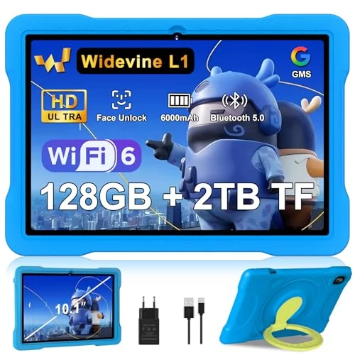 Tablet 10 Zoll Android mit 5G + 2.4G WiFi 6, 20 GB RAM + 128 GB ROM (TF/2TB), Lernsoftware (iWAWA), Octa-Core, 1080 x 800 FHD IPS, 5 MP + 5 MP, Bluetooth 5, 2025 Newest Tablet mit EVA, Blau