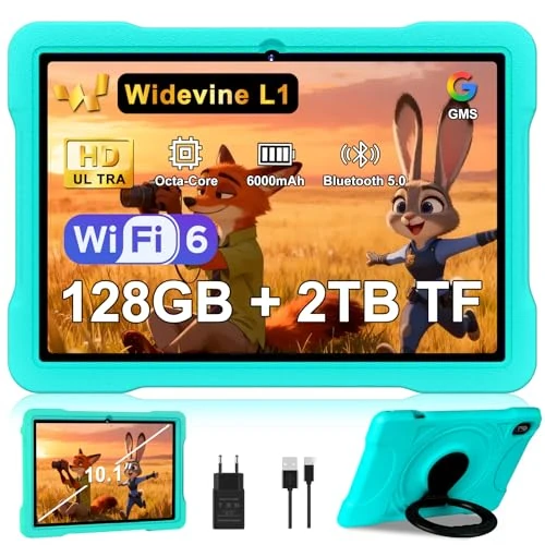Tablet 10 Zoll Android mit 5G + 2.4G WiFi 6, 20 GB RAM + 128 GB ROM (TF/2TB), Lernsoftware (iWAWA), Octa-Core, 1080 x 800 FHD IPS, 5 MP + 5 MP, Bluetooth 5, 2025 Newest Tablet mit EVA, Grün