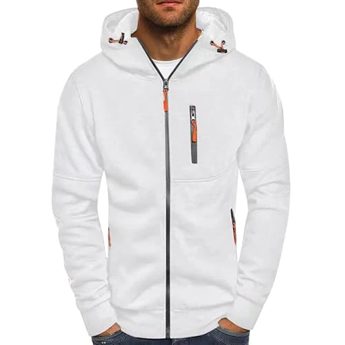 Generico Men's Hooded Sweatshirt Long Sleeve Drawstring Solid Color Casual Elephant Sweatshirt, White, M