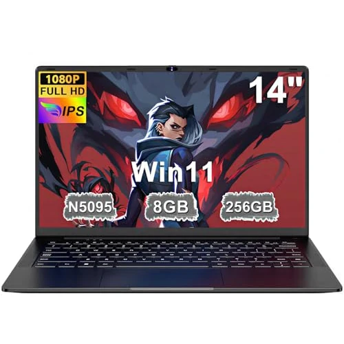 Laptop PC 14 Zoll Win11 Notebook Celeron N5095 Upto 2,9 GHz Laptop 8 GB RAM 256 GB SSD TF 1TB LPDDR4 5G WiFi 1920 x 1080 FHD USB 3.0 Tragbar QWERTY Tastatur Film Italienisch - Schwarz Metallgehäuse