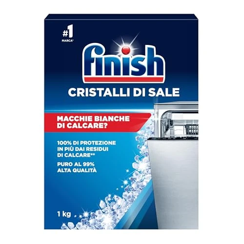 Finish Cristalli di Sale, 1 kg di Sale per Lavastoviglie, Additivo Lavastovigle contro l'Accumulo di Calcare