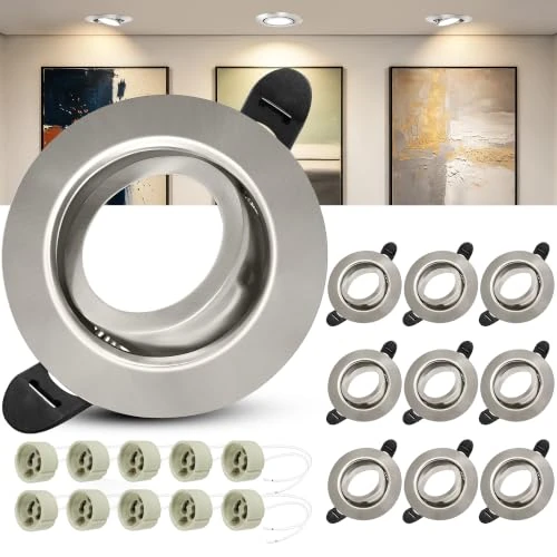 Offerta a tempo: Laiebri 10 x Cornice Faretti LED da Incasso 230V Incl. Portalampada GU10, GU10 Faretto Incasso Cartongesso Rotondo Nichel Ø68mm Orientabili a 45° Cornice per LED e Alogene - 0.00% da 43.98 € a 43.98 €