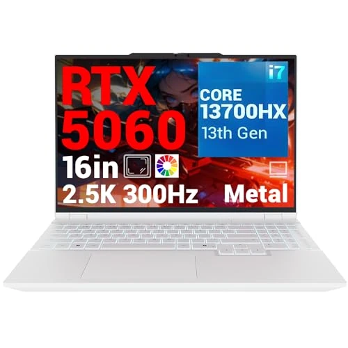 Oferta limitada: Gaming Laptop, 16'' QHD 300Hz (2560x1600) 2,5K, Core i7-13700HX, RTX 5060, 16GB DDR5 RAM, 1TB PCIe 4.0 SSD, 500nits, Wi-Fi 6E, BT5.3,Metal, Backlit, Blanco,Para Gamers & Creadores de Contenido de 1219.00 EUR a 1219.00 EUR (ahorro 0%)