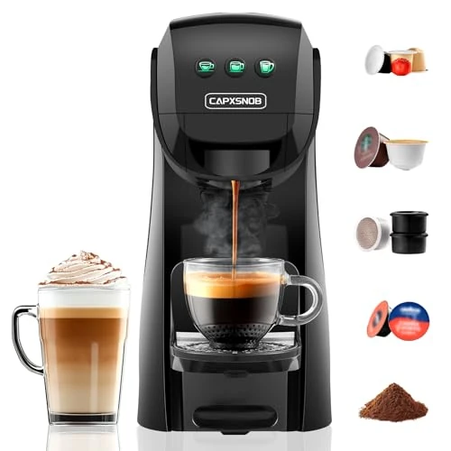 Warriors1 ekspres do kawy na kapsułki 5 w 1 do Nespresso, Dolce Gusto, FAP Espresso Point, A Modo Mio i kawy w proszku, 20 barów, 0,8 l, ekspres do kawy na kapsułki (czarny) - ulepszona wersja