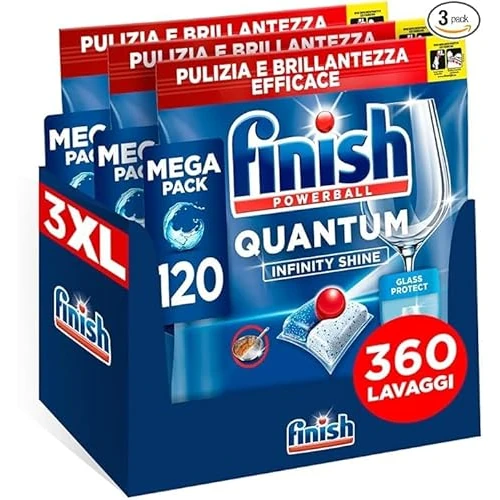 Finish Quantum Infinity Shine Pastiglie Lavastoviglie, 120 Capsule Lavastoviglie, Detergenti per Lavastoviglie per una Pulizia e Brillantezza Efficace (Confezione da 3)
