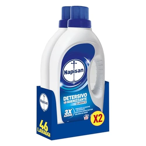 Offerta a tempo: Napisan Detersivo Lavatrice Liquido, Detersivo Igienizzante, Classico 3x azione, Lavaggi, Nessun Colore, 1.15 l, Senza Profumazione. da 23 lavaggi (Confezione da 2) - 0% da 5.75 € a 5.75 €