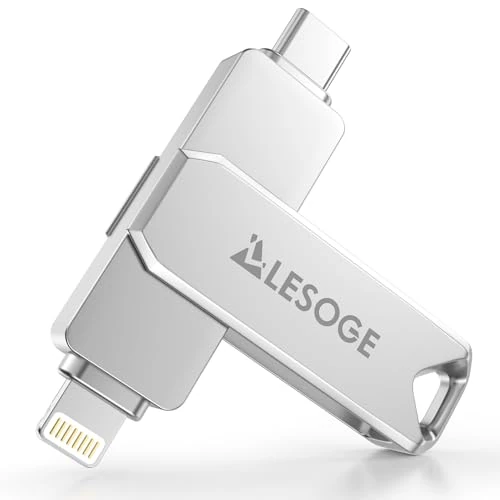 Offerta a tempo: LESOGE Chiavetta USB 128GB Certificata MFi per phone, Memoria Esterna per phone, Chiavetta Lightning USB 3 in 1, Pen Drive USB 3.0 per Android e PC, Memoria Esterna per scaricare foto e video, Argento - 15% da 39.99 € a 33.99 €