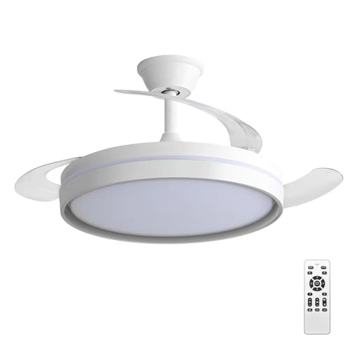 Offerta a tempo: EXTRASTAR 106cm Ventilatore da Soffitto con Luce e pale retrattili, Silenzioso Lampada Ventilatore da Soffitto con Telecomando e Motore DC per Camera da Letto, Cucina, Soggiorno, 6 Velocità - 34% da 99.99 € a 66.11 €