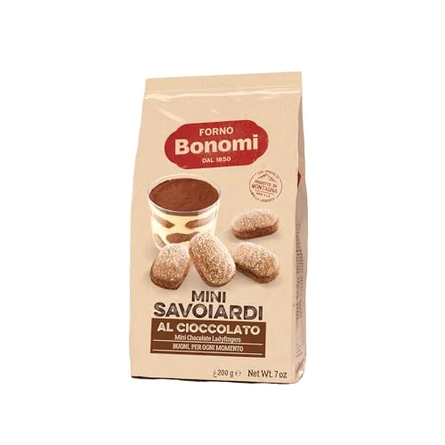 Offerta a tempo: Forno Bonomi - Mini Savoiardi al Cioccolato - 200 g - Biscotti Savoiardi al Cacao Ideali per Dessert Monoporzione, Colazione o come Gustoso Snack Dolce - 43% da 2.09 € a 1.20 €