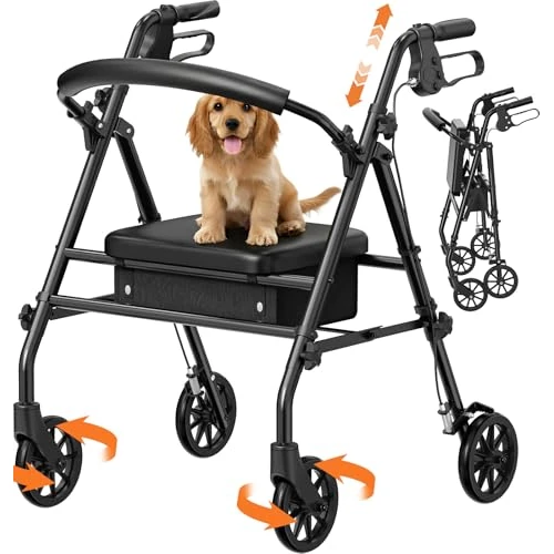 Offerta a tempo: Luckfaith Deambulatore Rollator con Sedile e Spazio di Stoccaggio – Ausilio di Camminata Leggero e Pieghevole a 4 Ruote per Anziani e Disabili, Uso Interno ed Esterno, Nero - 16% da 89.99 € a 75.61 €