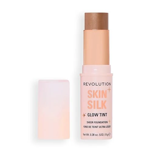 Offerta a tempo: Revolution Skin Silk Glow Tint Stick Fondotinta Leggero – Pelle Luminosa, Nasconde le Imperfezioni e Leviga le Linee Sottili, Tonalità Tan Cool, 8g - 45% da 9.99 € a 5.50 €